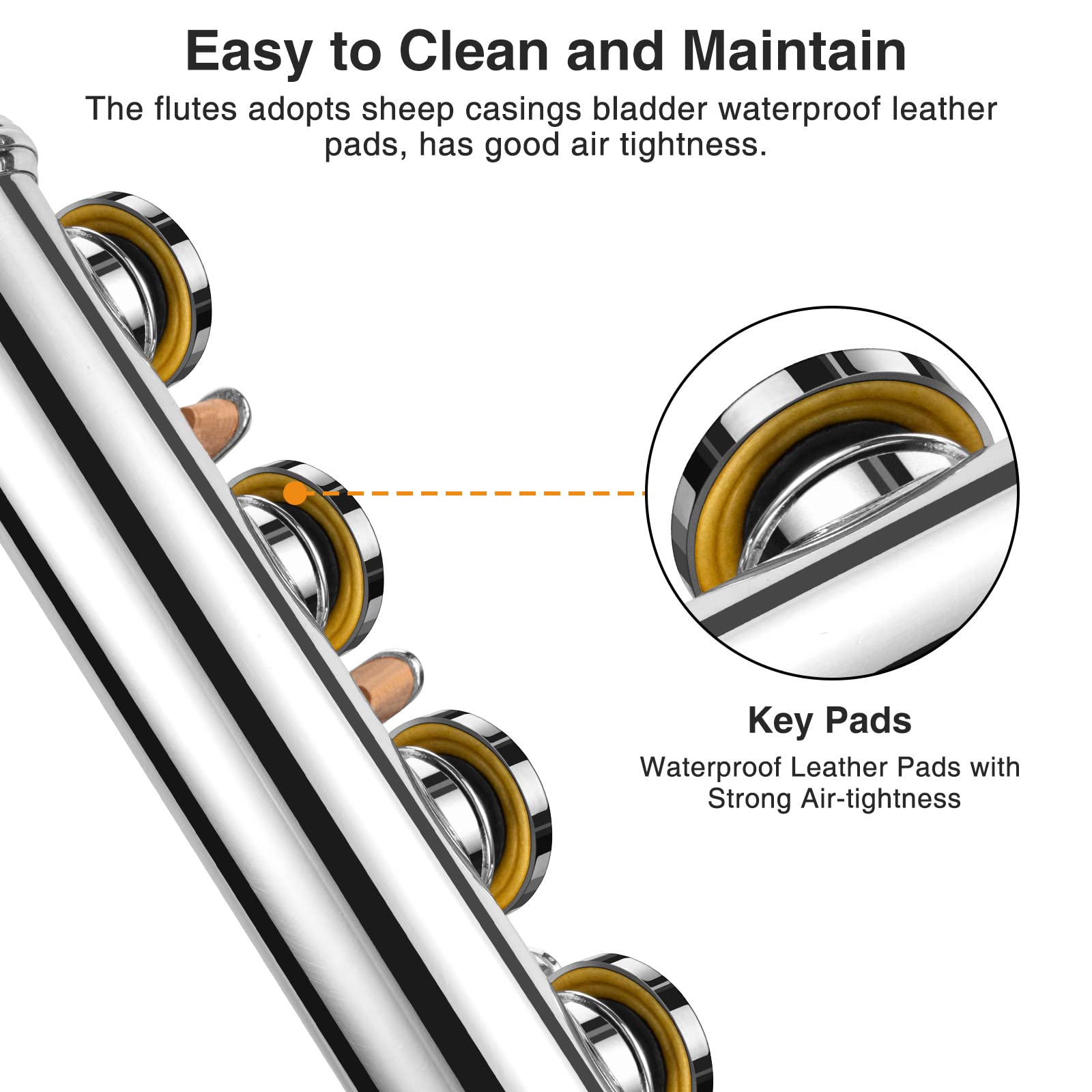 POGOLAB Open Hole C Flute, 16 Keys Student Flute Instrument for Beginner Advanced Player, with Carry Bag, Strap, Gloves, Adjustm
